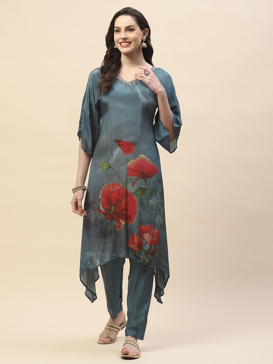 Printed Crepe Kurta With Pants