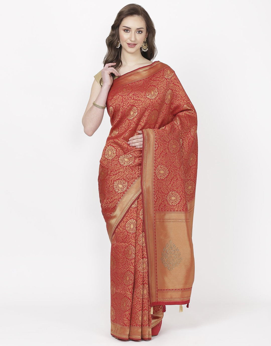 MBZ Meena Bazaar-Red Art Handloom Saree