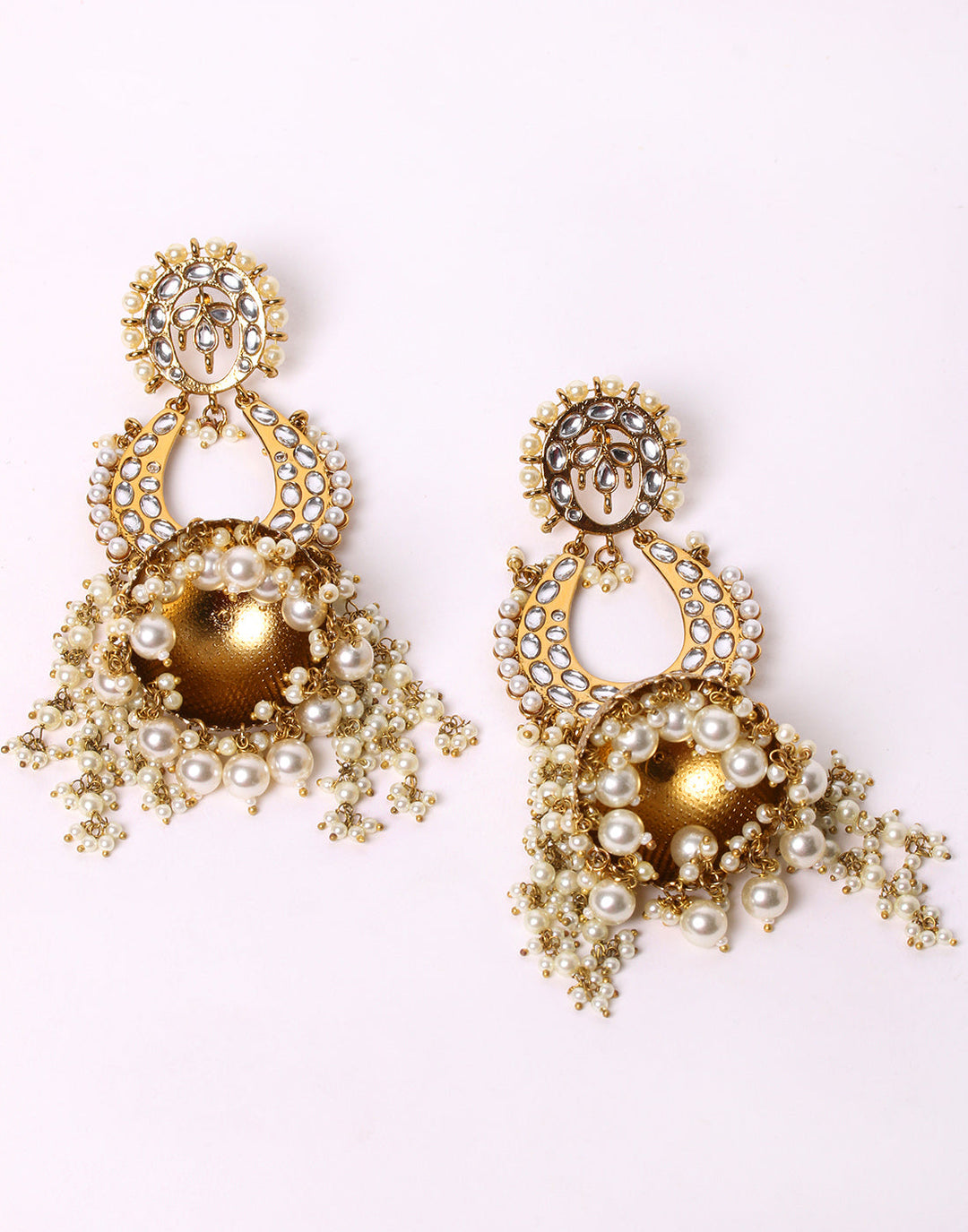 Traditonal Gold Toned White Pearl Jhumki Earrings