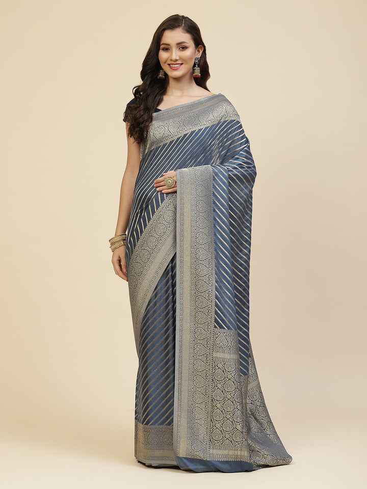Stripes Zari Jaal Crepe Woven Saree