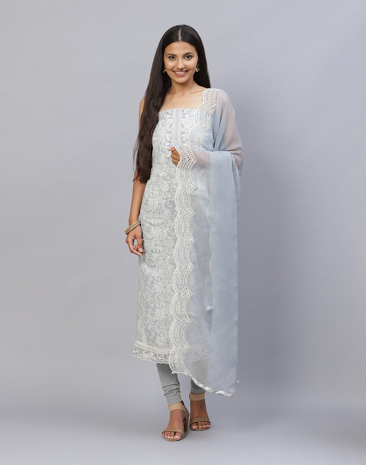 Printed Cotton Suit Piece With Chiffon Dupatta