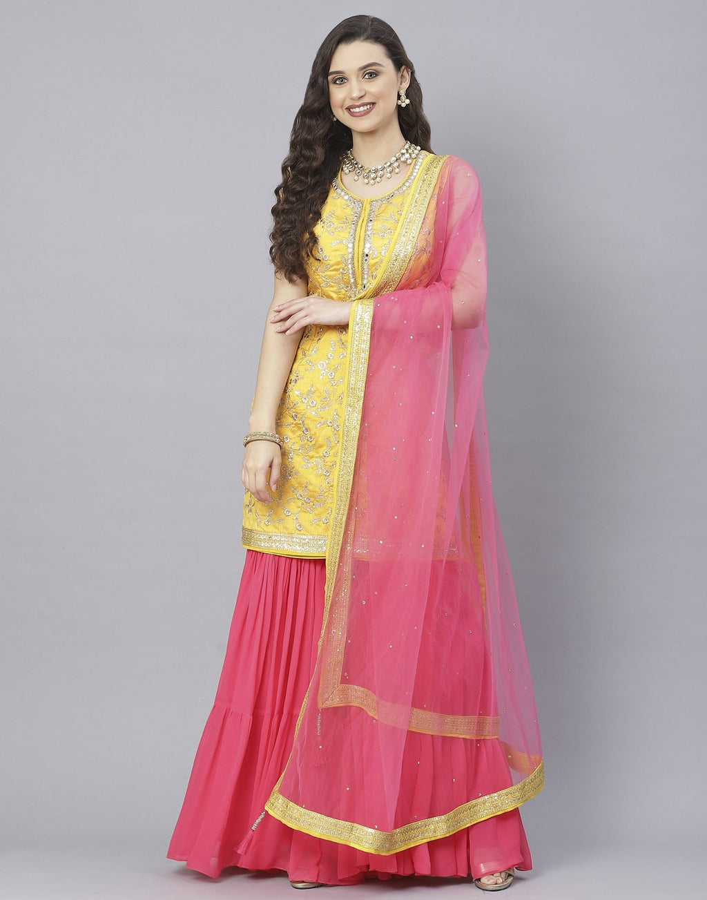 Mustard and Tomato Red Handloom Dupion Salwar Kameez