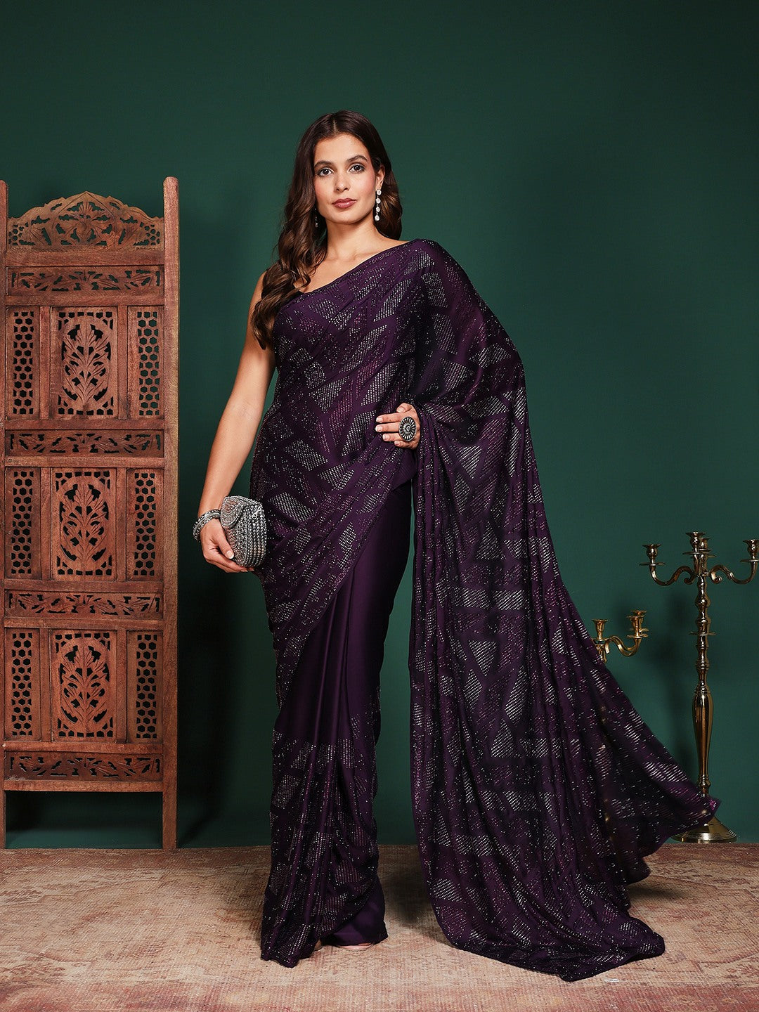 Embroidered Satin Saree
