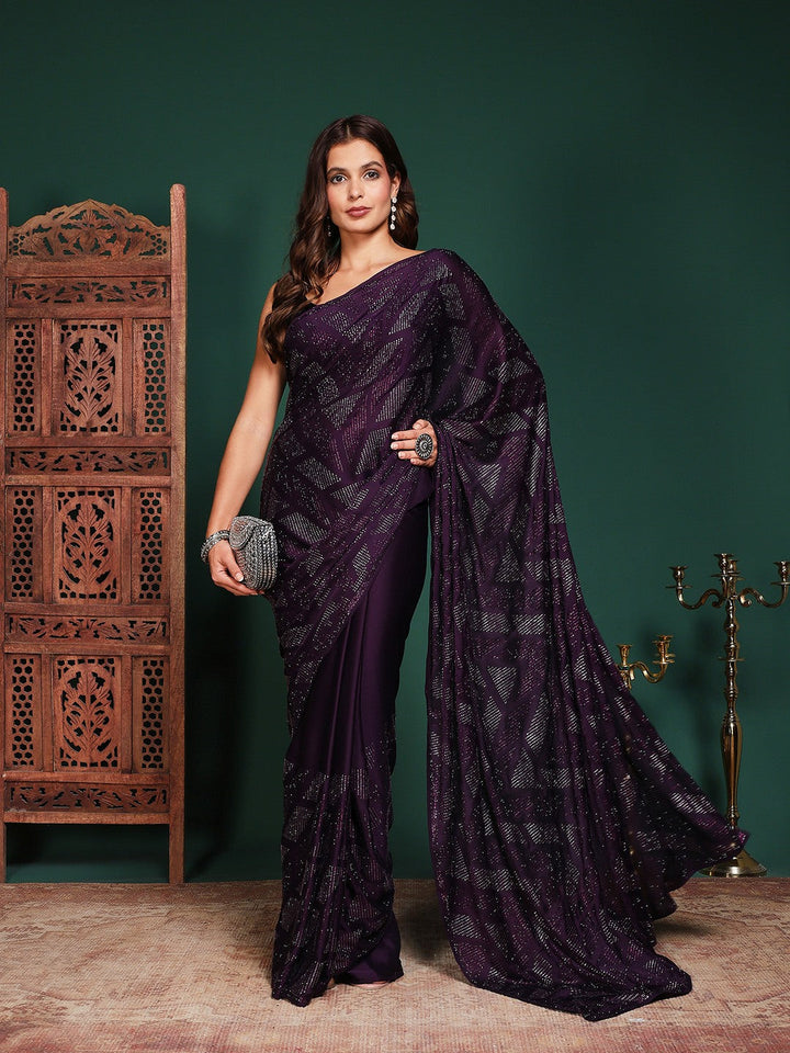 Embroidered Satin Saree