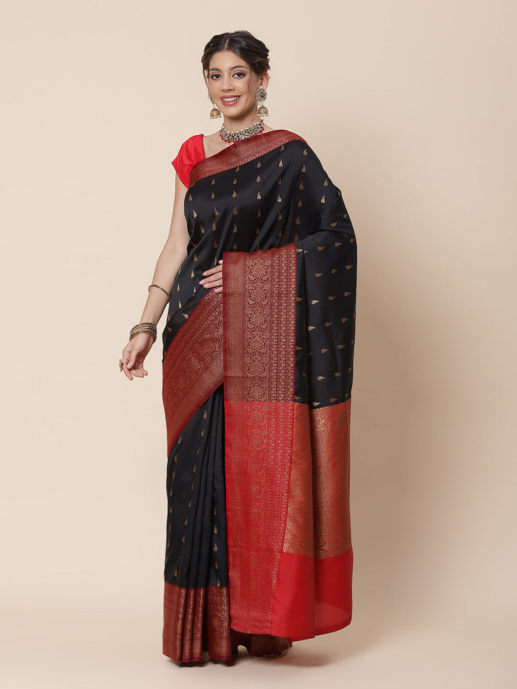 Zari Border Booti Cotton Woven Saree