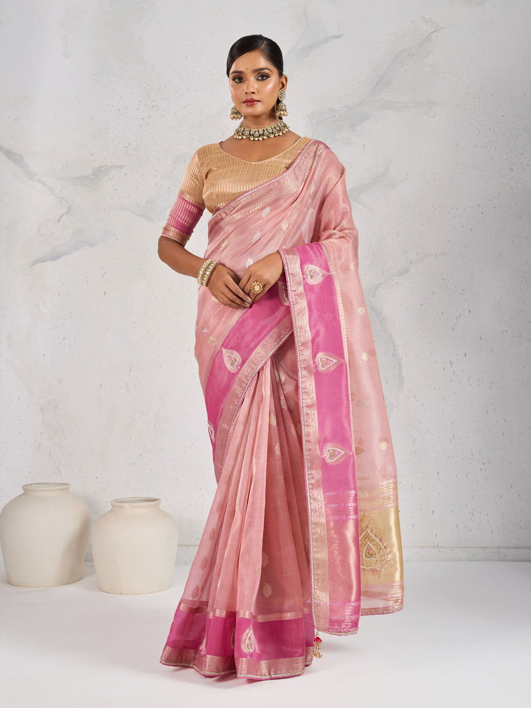 Embroidered Tissue Linen Saree