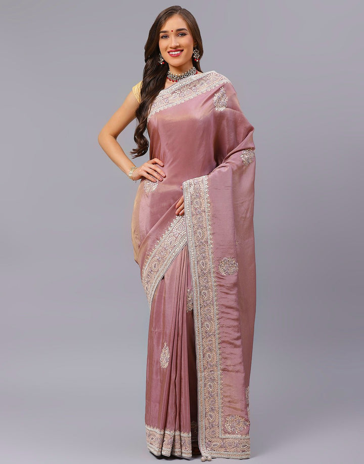 Embroidery Pista Green and Mauve Saree