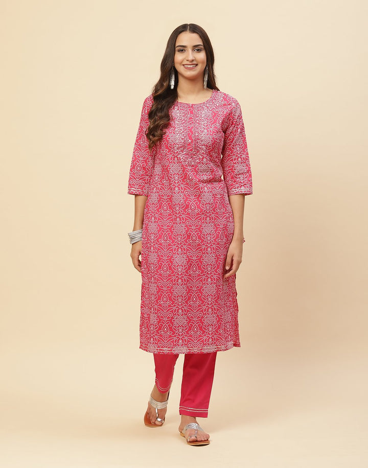 Embroidered Cotton Kurti With Pant