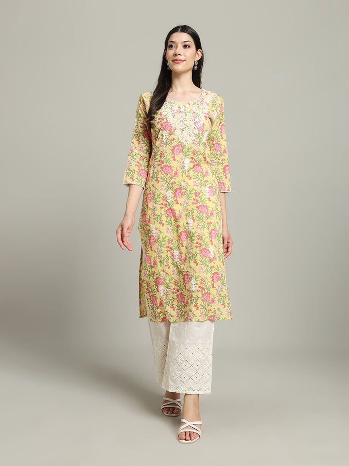 Printed Cotton Blend Kurta With Palazzo
