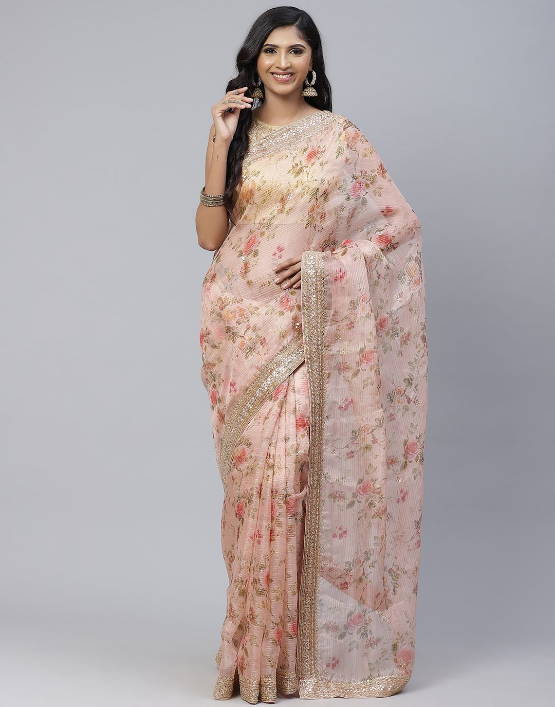 Digital Floral Printed Organza Saree