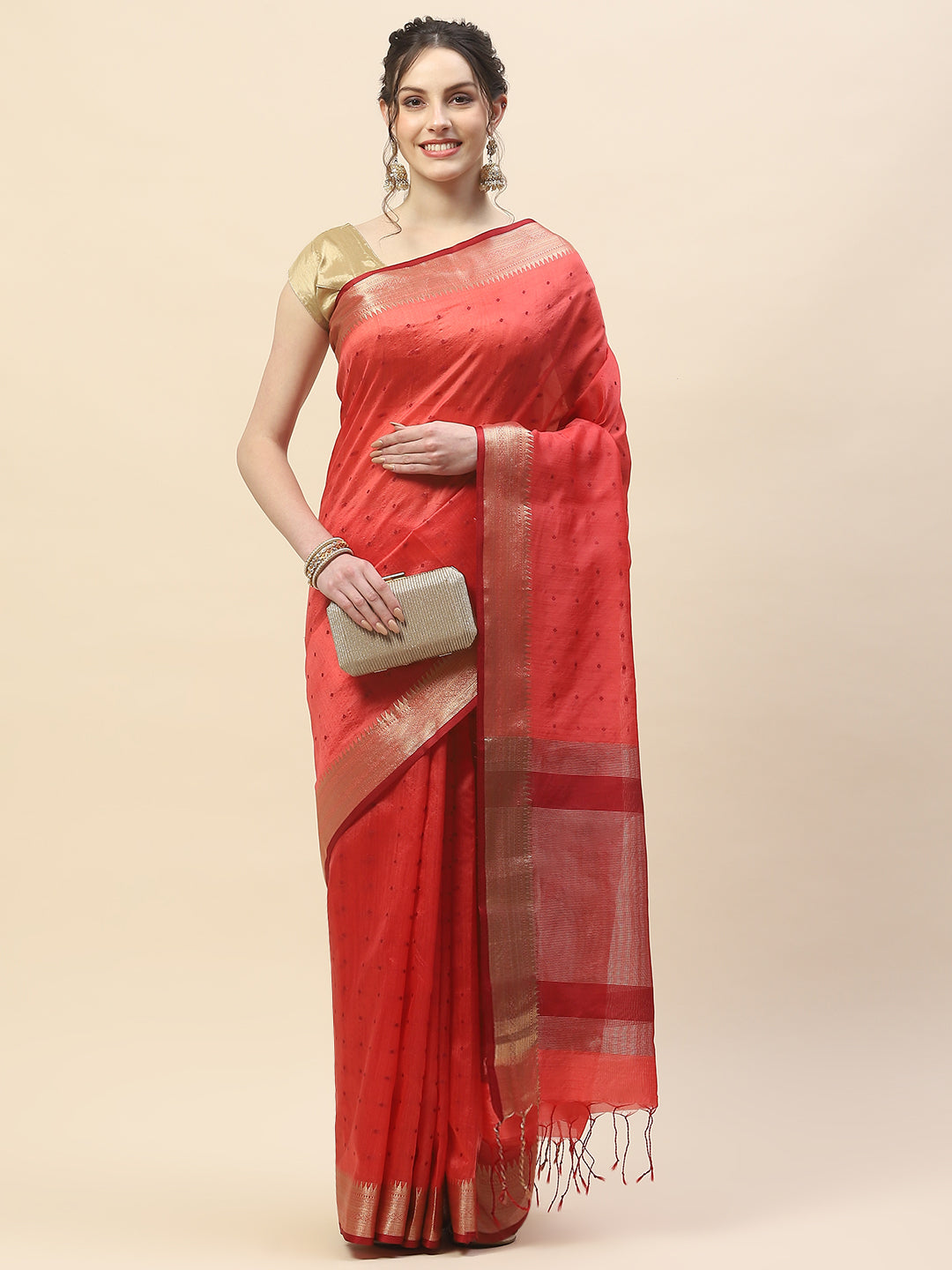 Plain Zari Border Woven Tussar Saree