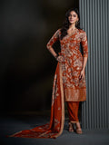 Rust Printed Art Silk Kurta With Pant & Dupatta