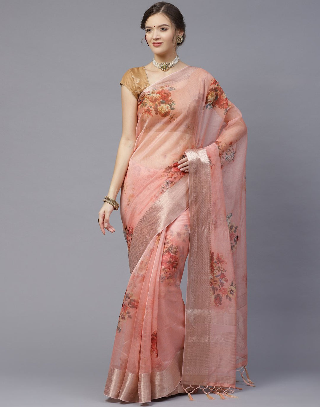 Digital Floral Printed Organza Saree