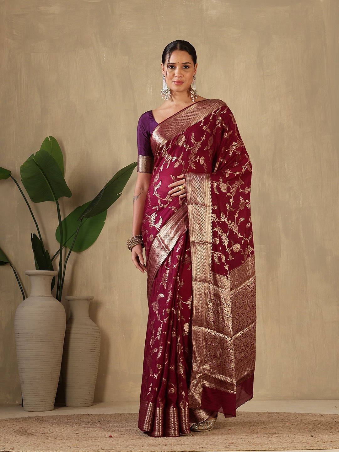 Plain Crepe Saree