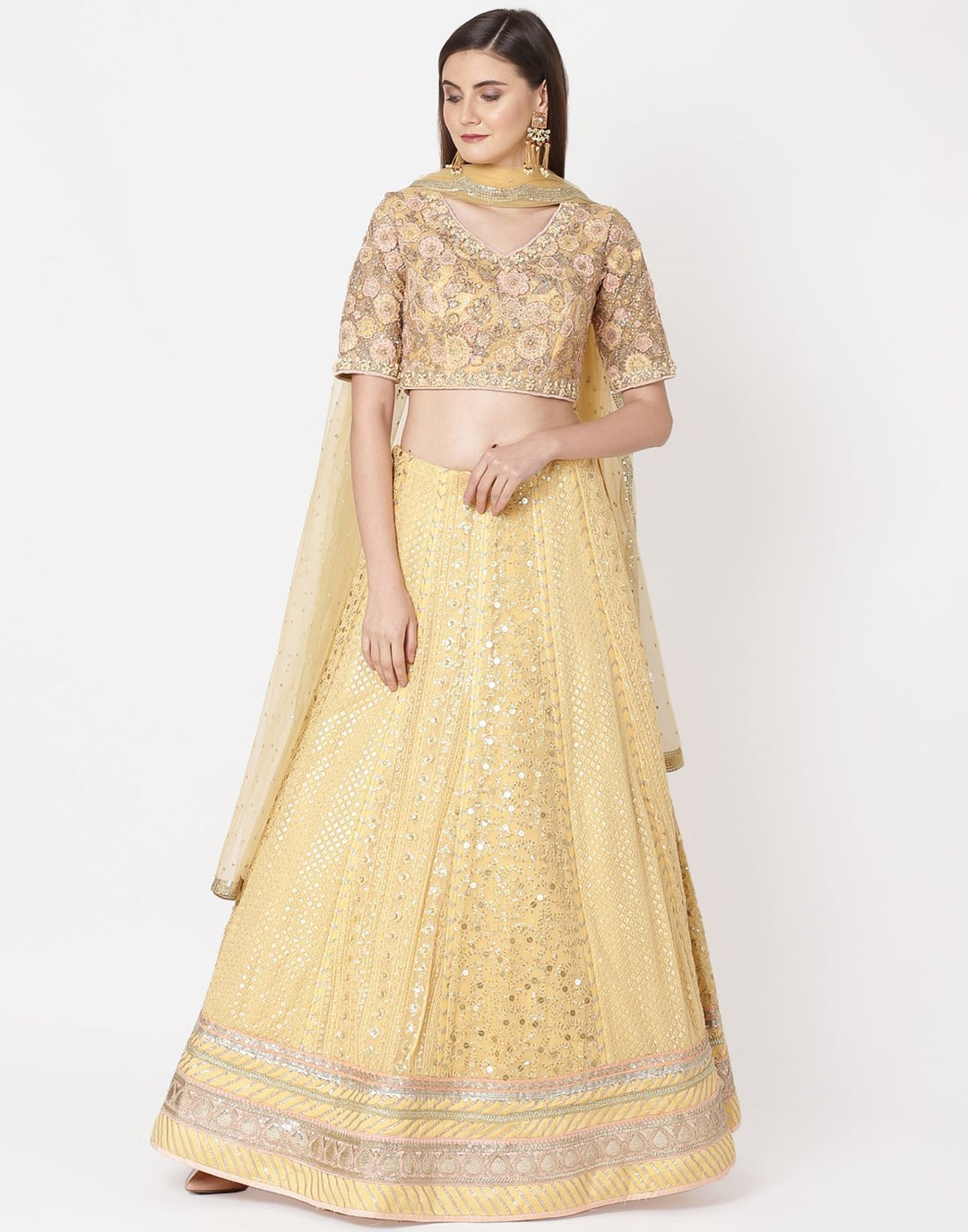 MBZ Meena Bazaar-Yellow Georgette Lehenga