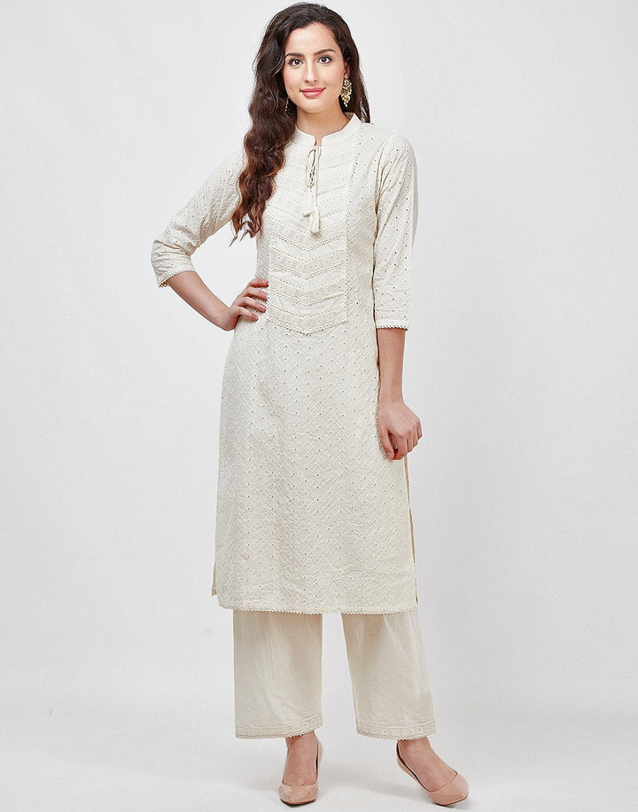Cream Cotton Kurti with Palazzo