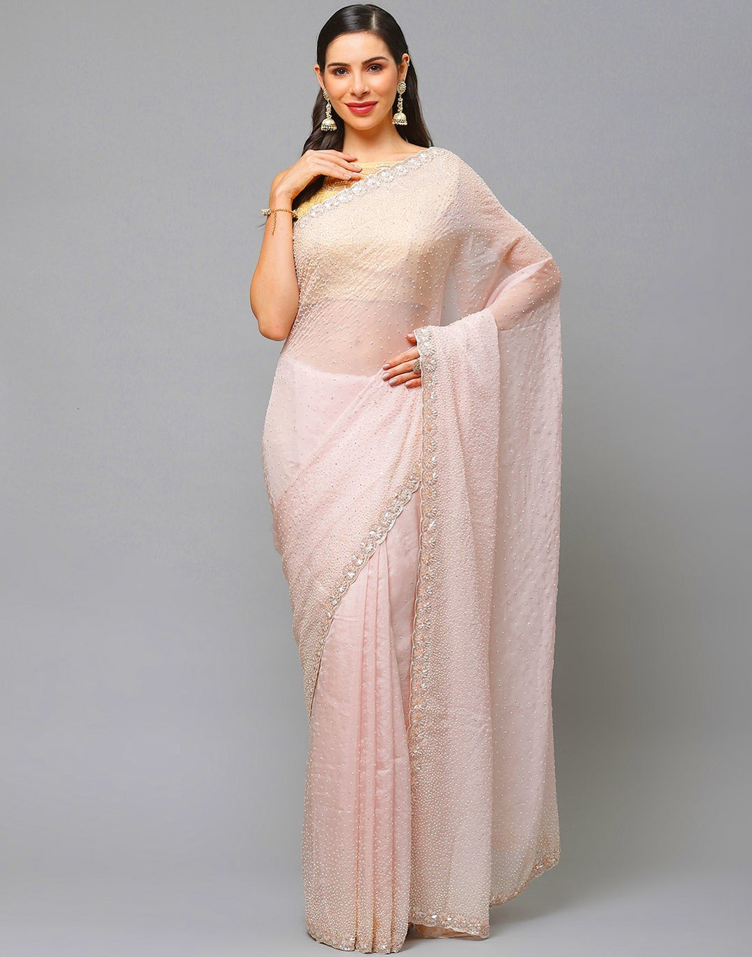 Embroidery Aqua Green and Mauve Saree