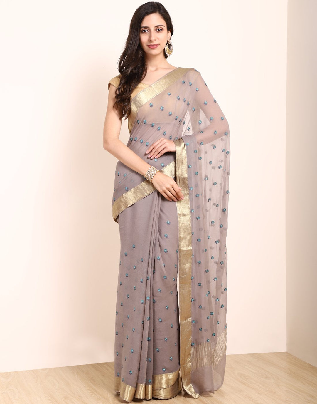 MBZ Meena Bazaar-Yellow Chiffon Saree