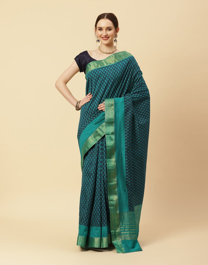 Printed Art Handloom Dupion Zari Booti Border Saree
