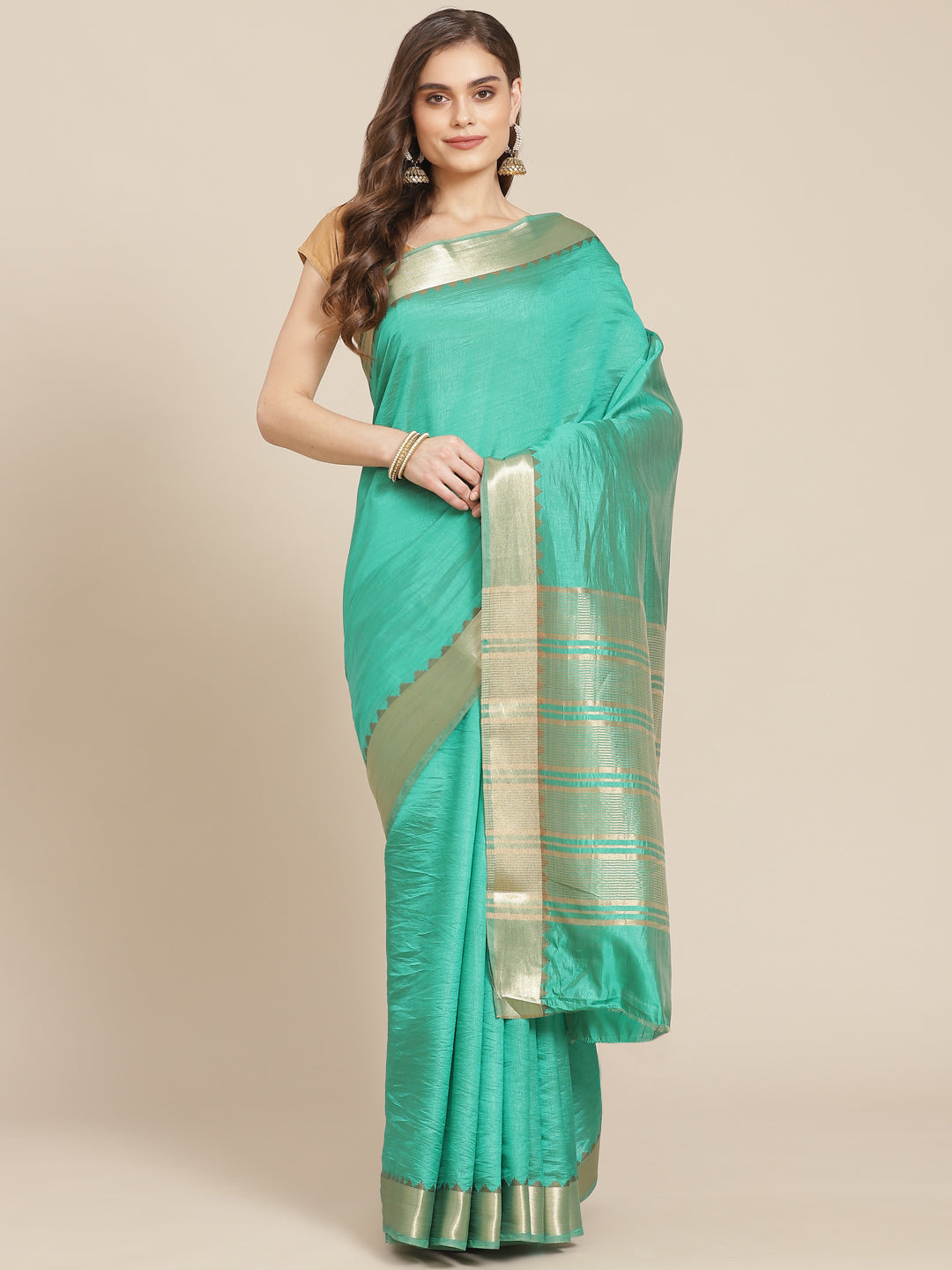 Plain Art Handloom Saree with  Zari  Border