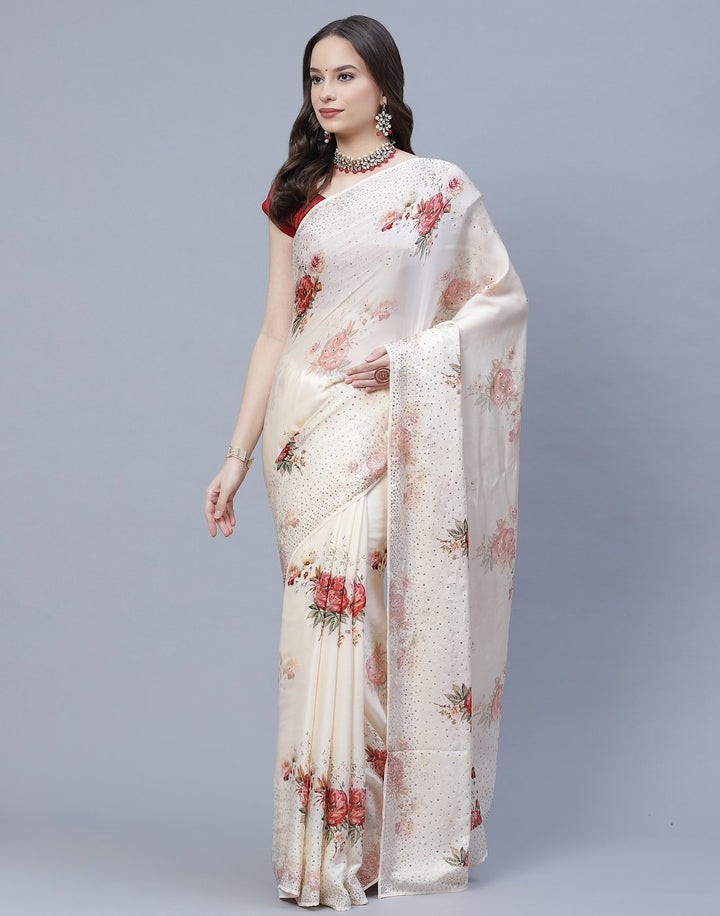 Digital Floral Printed Crepe Saree with Stone Work