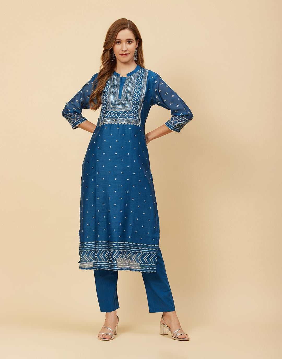 Embroidered Chanderi Kurti With Pant