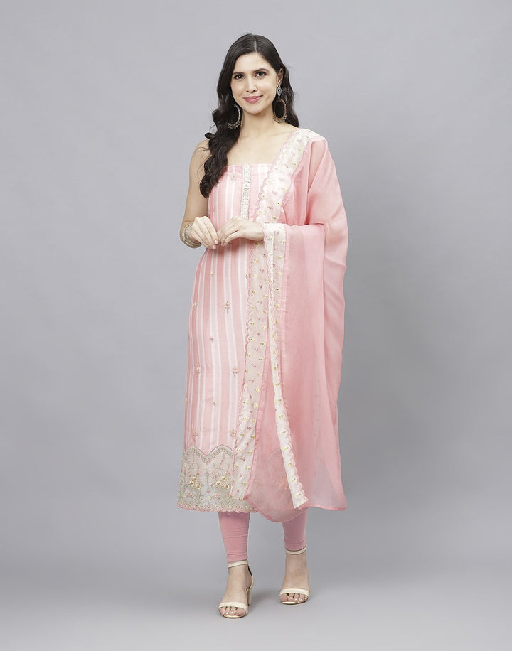 Printed Chanderi Suit Piece With Embroidered Chanderi Dupatta