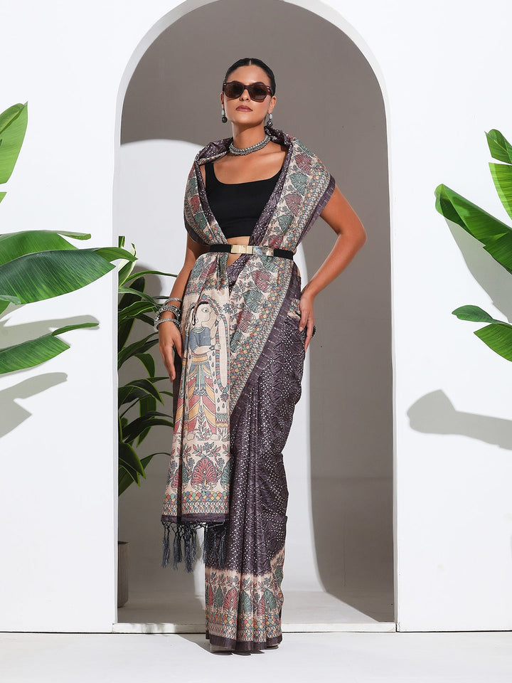 Printed Tussar Silk Saree