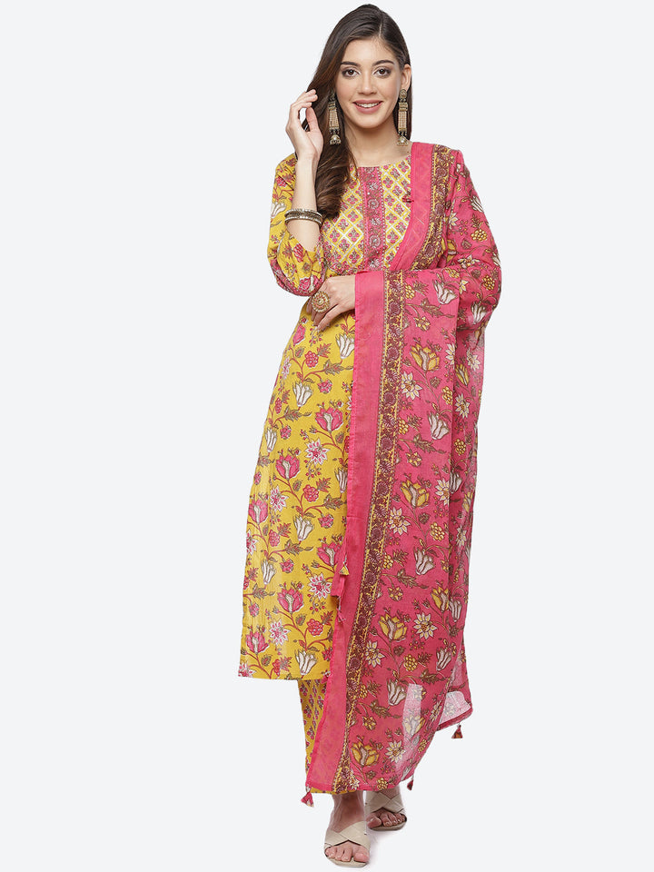 Floral Printed Cotton Stitched Salwar Kameez With Printed Cotton Dupatta