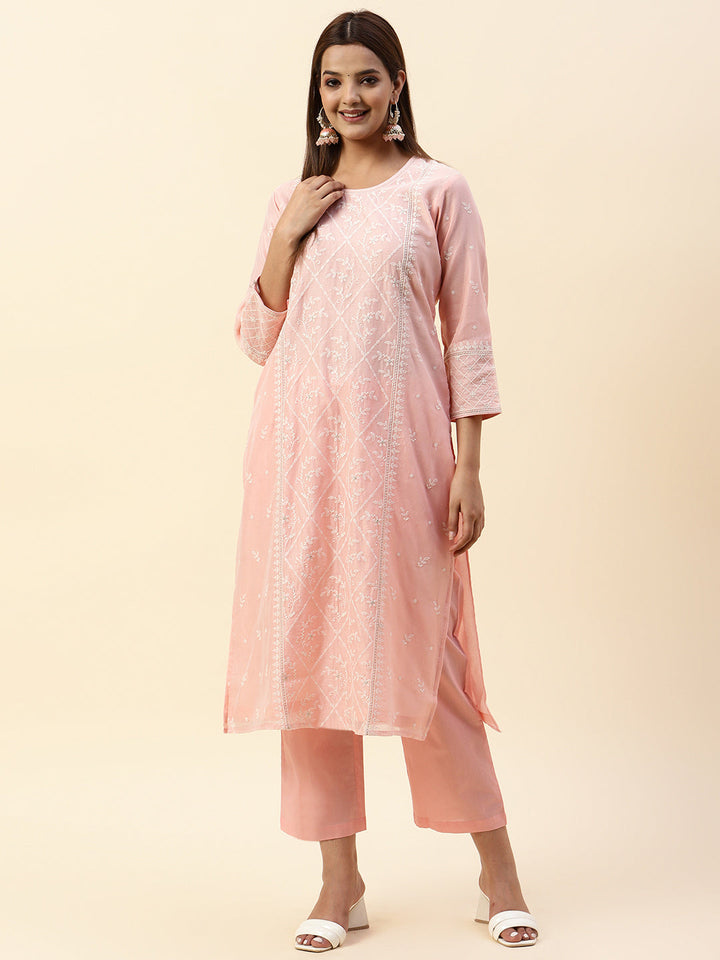 Embroidered Chanderi Kurta With Palazzo