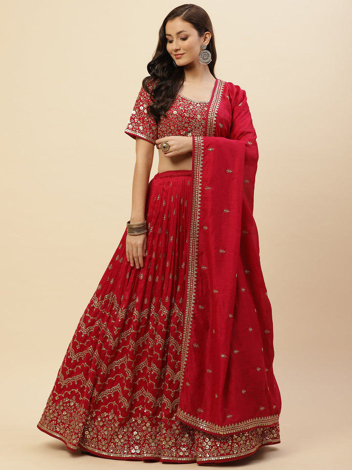Sequin Work Art Handloom Choli With Lehenga &amp; Net Dupatta