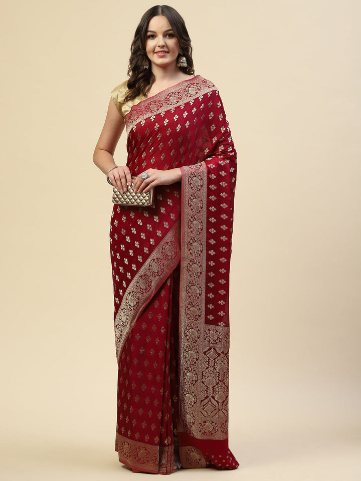 Zari Border Booti Crepe Plain Saree