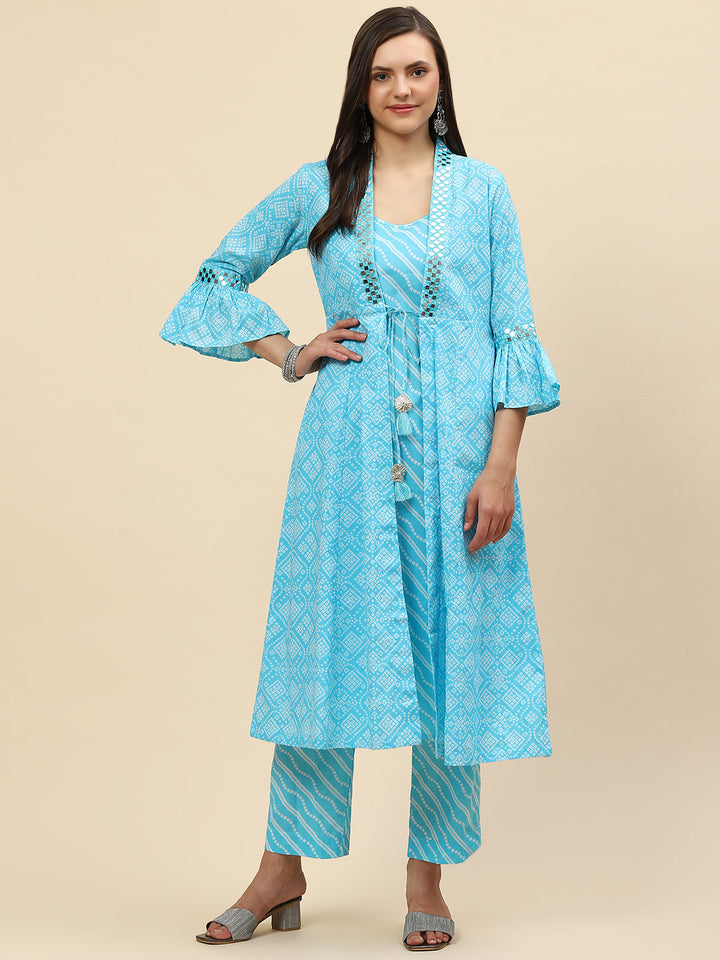 Printed Cotton kurta With Pants &amp; Jacket