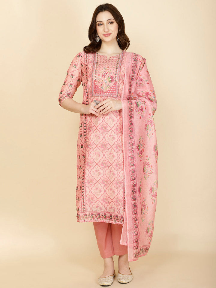 Abstract Printed Chanderi Kurta With Pants &amp; Dupatta
