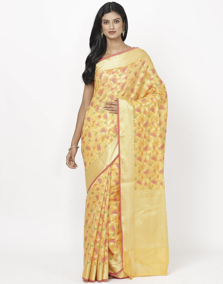 MBZ Meena Bazaar-Orange Cotton Woven Saree