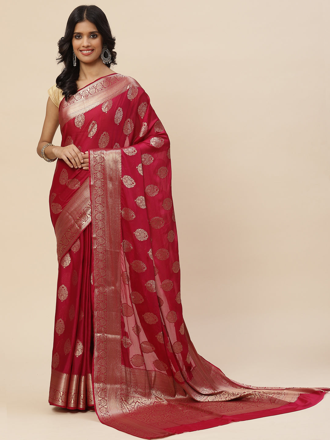 Zari Booti Chiffon Plain Saree
