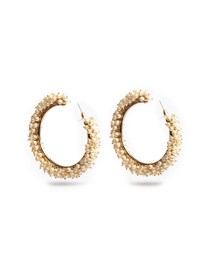 Golden &amp; White Pearl Hoop Earrings