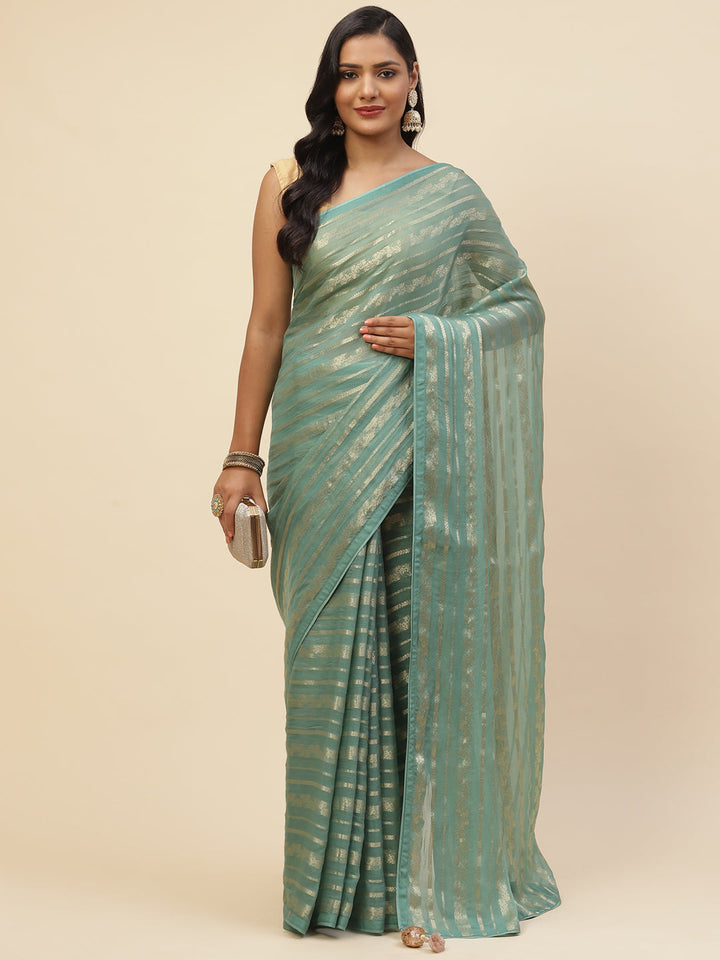 Zari Jaal Organza Plain Saree