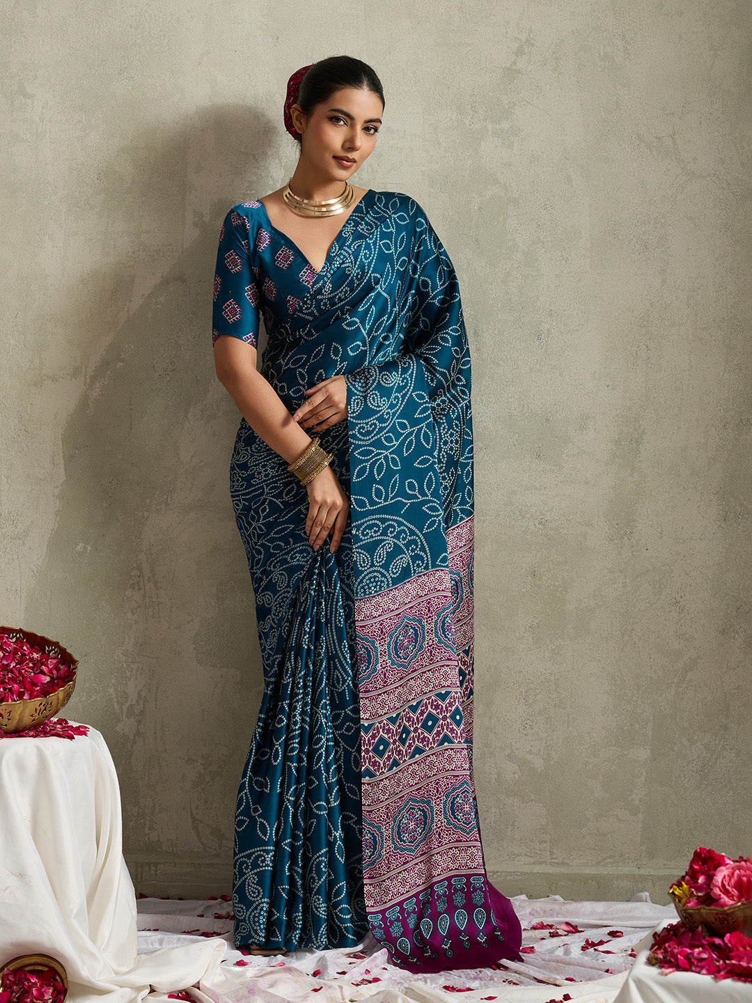 Printed Satin Saree