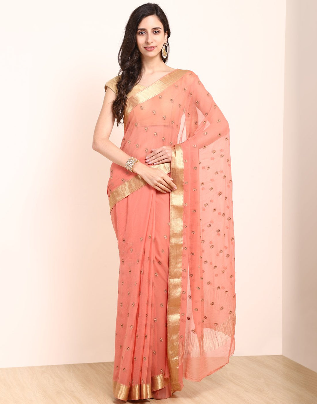 MBZ Meena Bazaar-Yellow Chiffon Saree