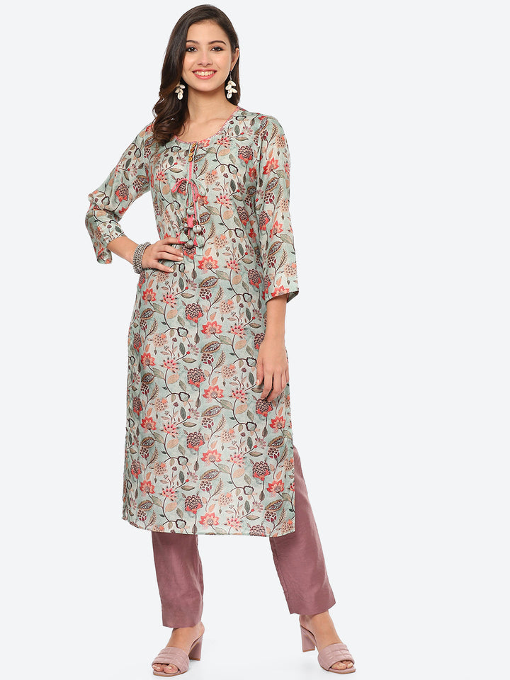 Floral Printed Muslin Kurta