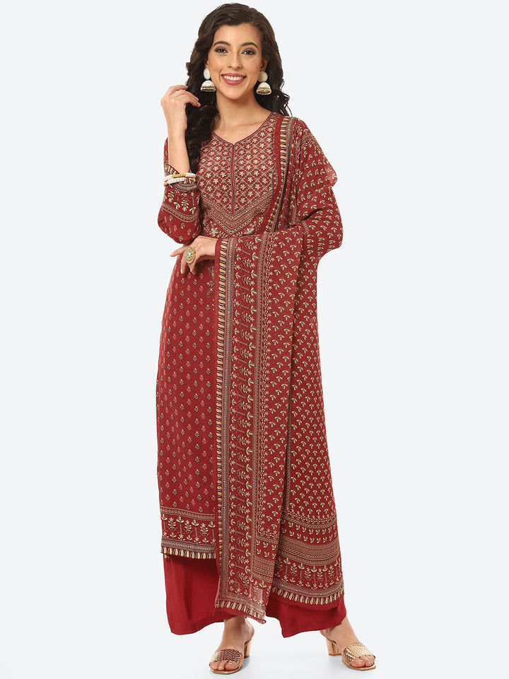 Digital Printed Crepe Kurta With Palazzo &amp; Georgette Dupatta