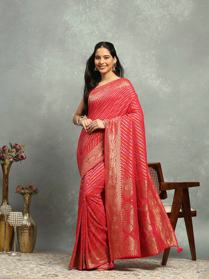 Bandhani Woven Design Georgette Saree