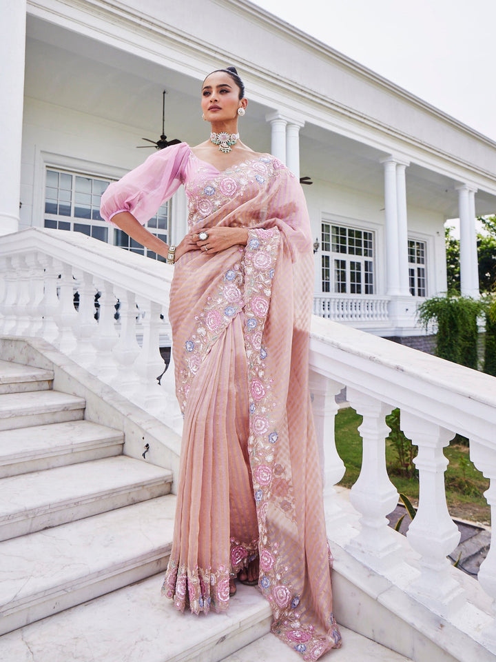 Floral Organza Embroidered Saree