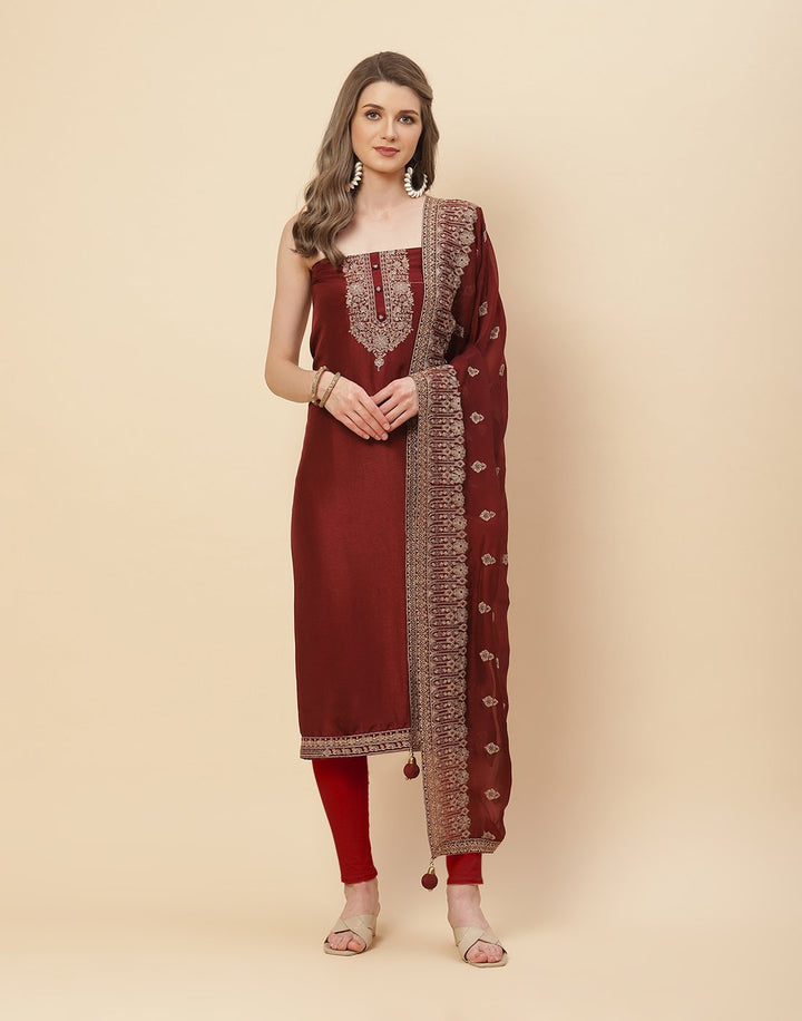 Embroidered Art Handloom Dupion Suit Piece with Chanderi Dupatta