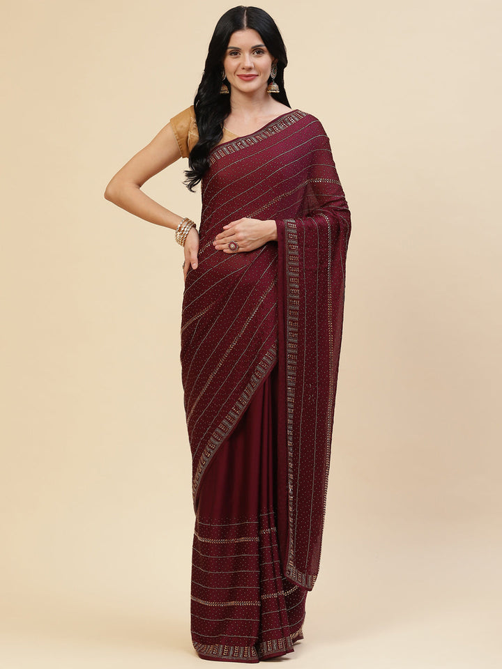 Stone Embroidered Chiffon Saree