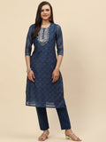 Mirror Embroidered & Printed Chanderi Kurta With Pants