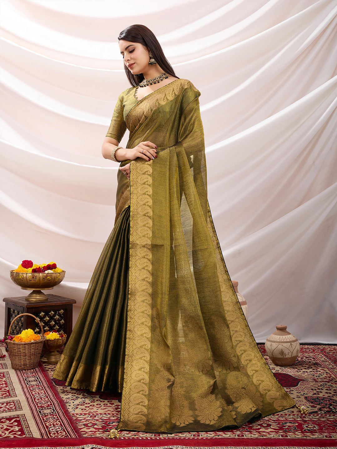 Woven Design Cotton Linen Saree