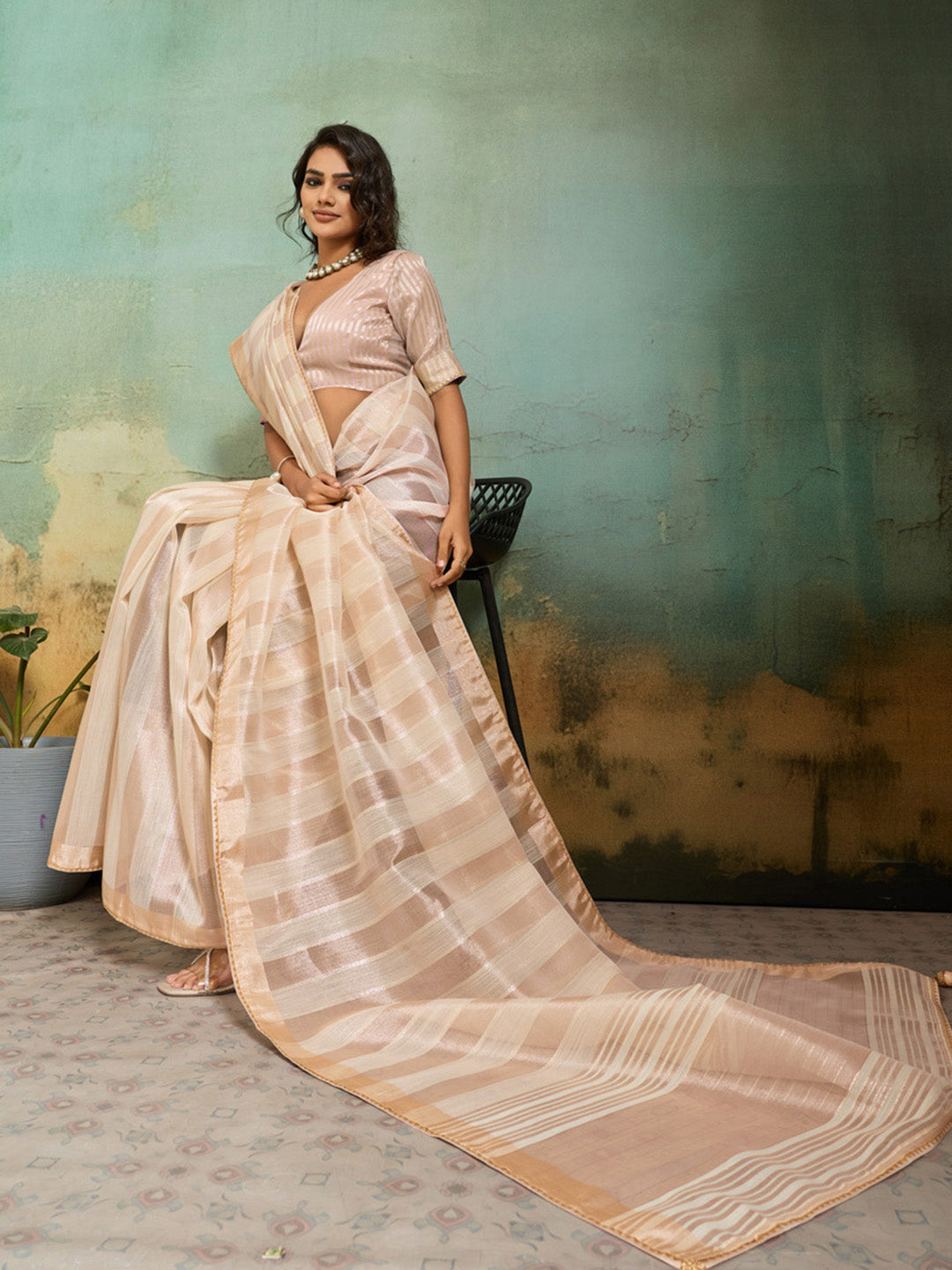Woven Design Tissue Linen Saree