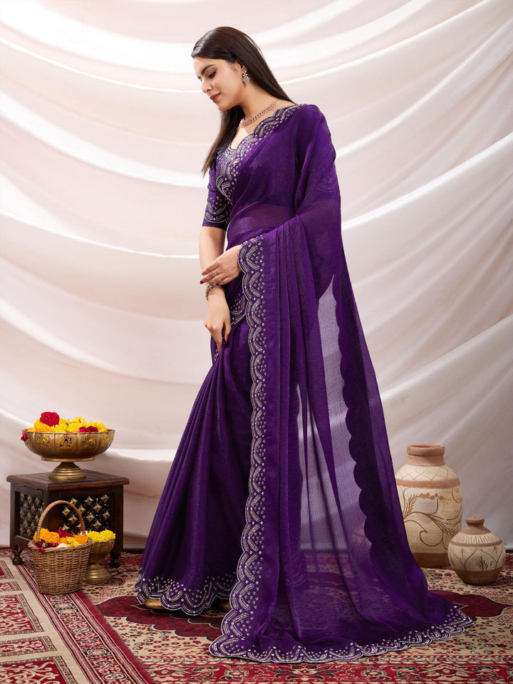 Embroidered Satin Velvet Saree